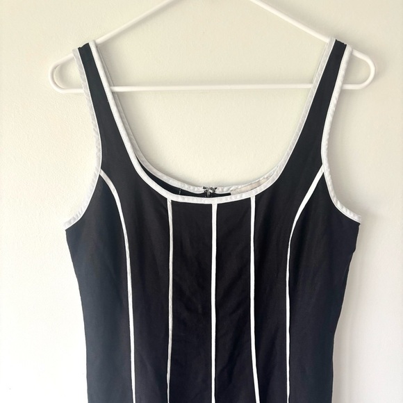 Loft Seamed Linen Blend Midi Dress Black White Preppy Feminine Chic - Picture 4 of 13